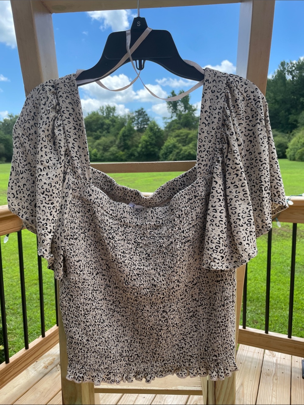 Japna Cream and Black Leopard-Print Square Neck Top